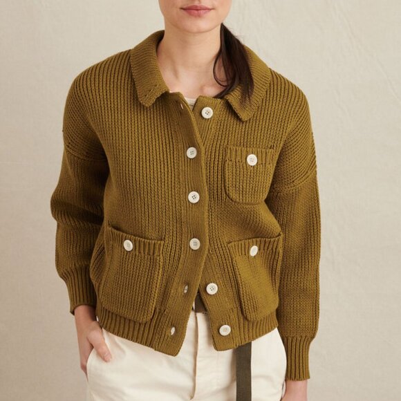 Alex Mill Cotton Buttoned Collared Cardigan M Mustard Yellow - Picture 1 of 7